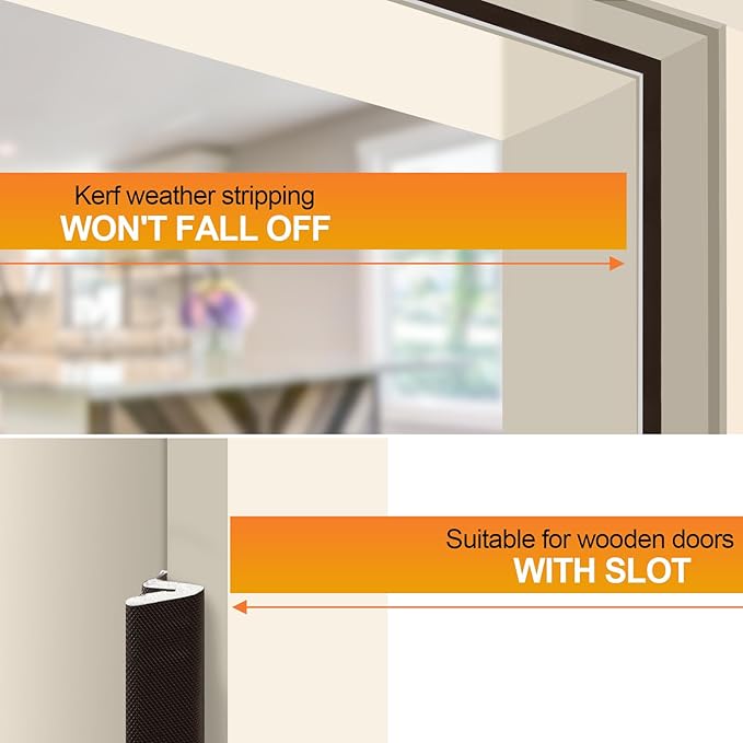 Door Weather Stripping Door Seal, Long Door Insulation Strip for Large Gap,Easy Cut to Size and Great for Replacing The Old Worn Out Seal (19.7 Feet, Brown)