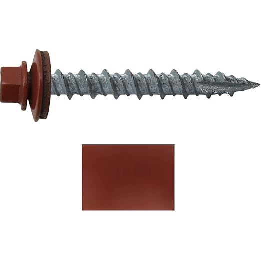 10 x 1-1/2" RED Metal Roofing Screws - Hex Washer Head- Self-Starting/Tapping - EPDM Washer. 1 x 250 Count Bag - 250 Screws