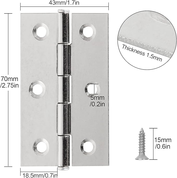 30PCS 2.75" x 1.7" Stainless Steel Hinges - Small Butt Hinges for Wooden Box - Folding Cabinet Closet Door Hinge for Jewelry Box Home Furniture Hardware Window(with 180 Mounting Screws)