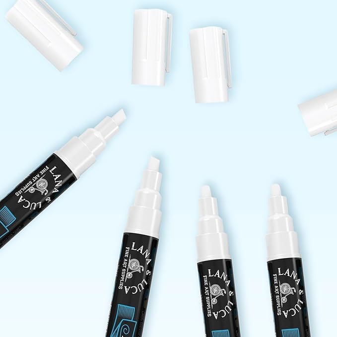 LANA & LUCA Liquid Chalk Marker Pen - White Dry Erase Marker - Chalkboard Markers for Signs, Windows, Blackboard, Glass - Reversible Tip (6mm, 10 Pack)