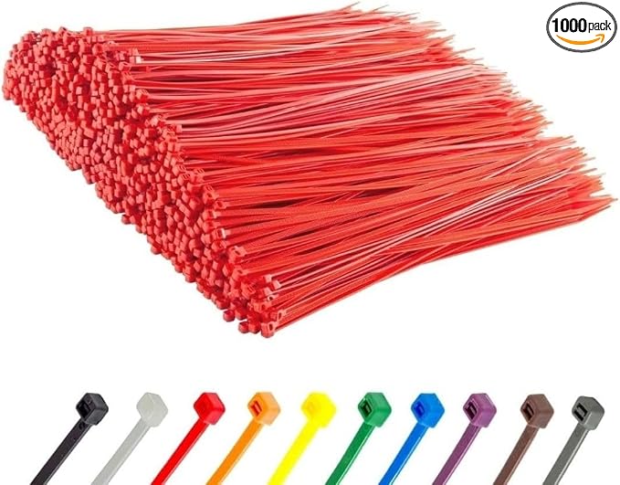 GTSE 12 Inch Red Zip Ties, 1,000 Bulk Pack, 40lb Strength, UV Resistant Strong Nylon Cable Ties, Self-Locking 12" Tie Wraps