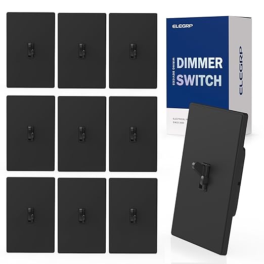 ELEGRP Digital Dimmer Switch for LED/CFL, Toggle Dimmer Switch with Decorative Frameless Design Wallplate, Single Pole/3-Way, UL Listed, 10 Pack, Black