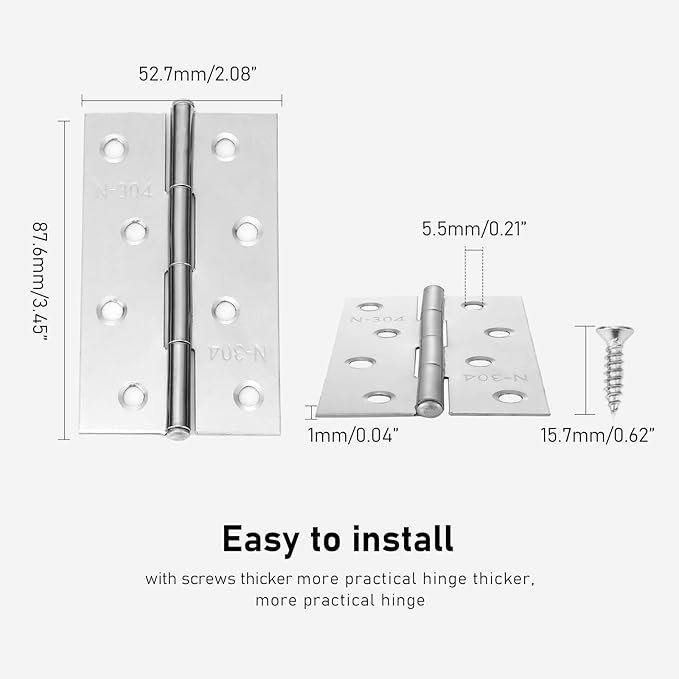 8Pcs 3.5 inch Stainless Steel Folding Butt Hinges Home Furniture Hardware Door Cupboard Cabinet Hinges