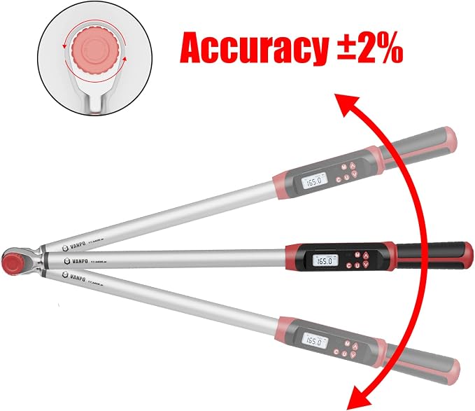 VANPO Digital Torque Wrench 1/2-Inch Drive for Automotive, 12.5-250.8 ft-lb | 17-340Nm, Electronic Torque Wrench with Buzzer & LED Indicator, Accurate to ±2%, for Agricultural & Tractor
