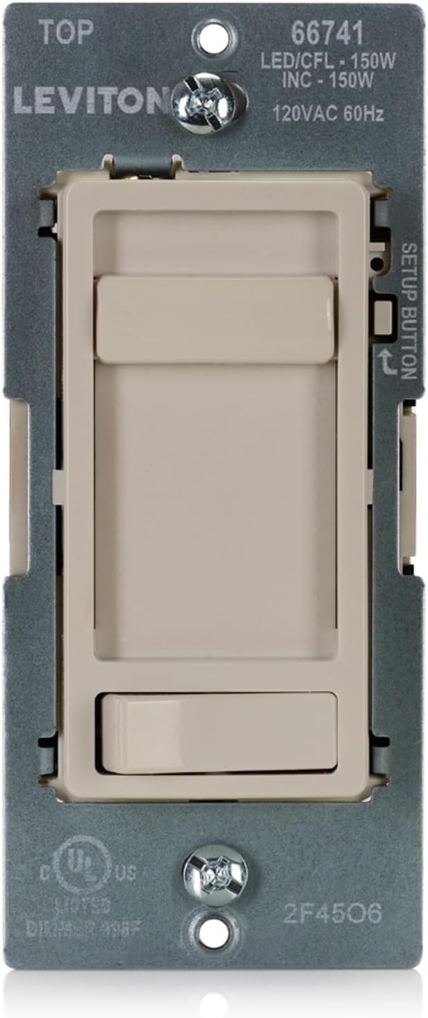 Leviton SureSlide LED Advanced Dimmer Switch for 150W Dimmable LED, Halogen and Incandescent Bulbs and Fixtures, 66741-T, Light Almond