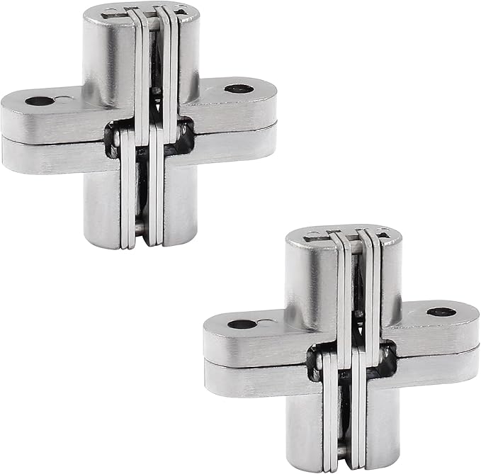 43.5 mm Hidden Hinge, Stainless Steel 180 Degree Invisible Cross Hinges for Kitchen Cabinet Door, Frameless Concealed Hinge with Screws, 2pcs