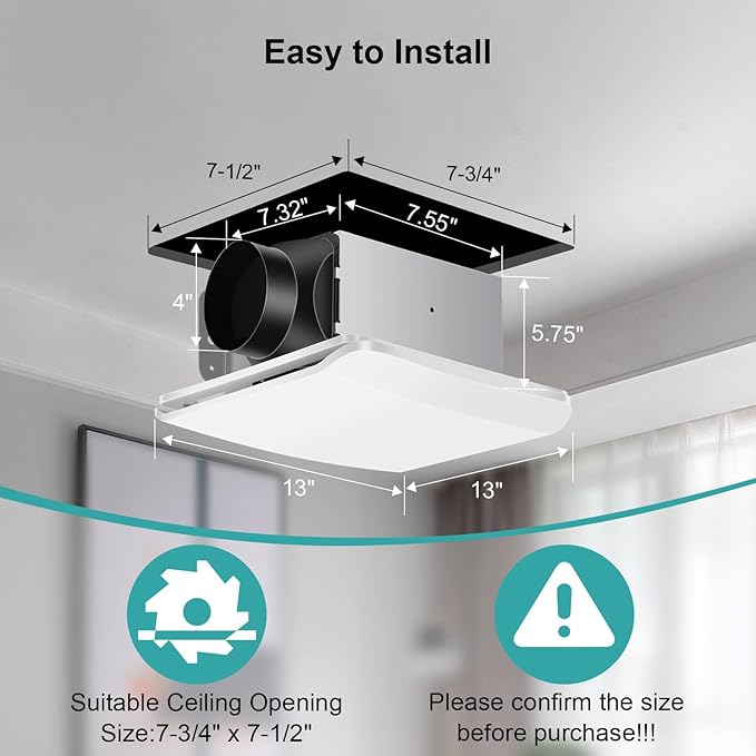 JOEAONZ Bathroom Exhaust Fan Ceiling Mount 110CFM, Quiet Ventilation Fan 1.5 Sones with Hidden Grille Cover & Metal Motor, 4-inch Duct Household Extractor, Ideal for Bathroom Remodeling (White)