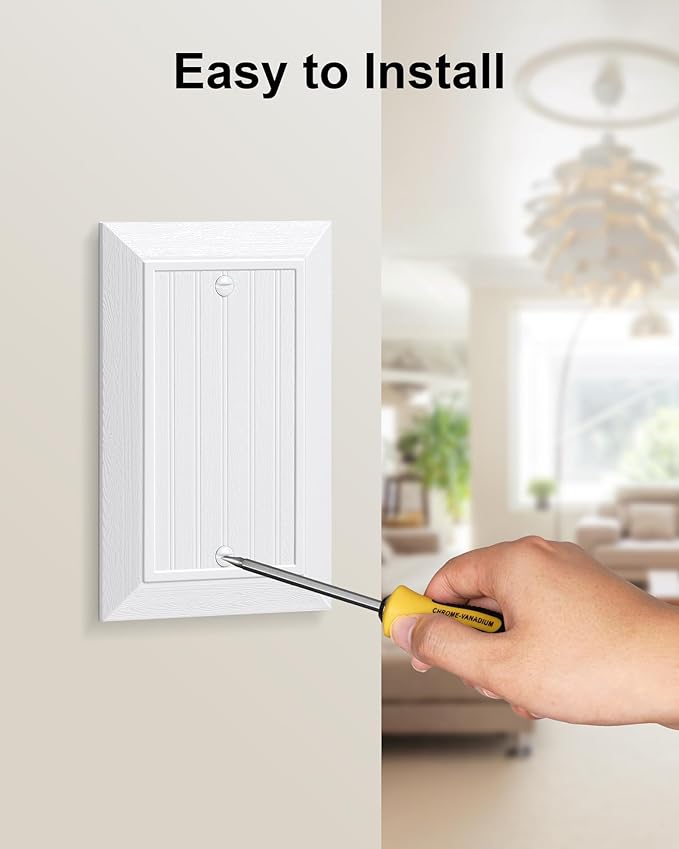 2-Pack Classic Beadboard Single Blank Wall Plate, Unbreakable Polycarbonate Wall Plate Cover, Pure White 1 Gang Wall Plate for Unused Outlets/Switches