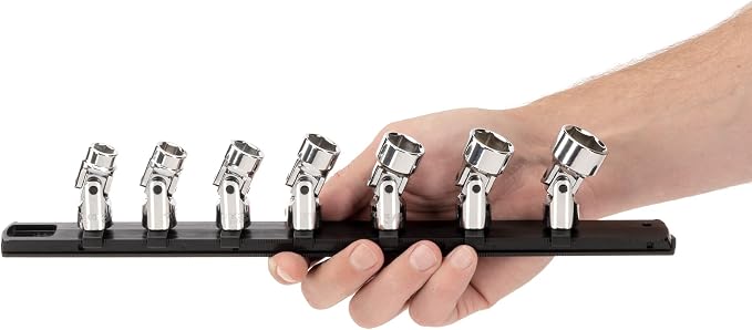 TEKTON 3/8 Inch Drive Universal Joint Socket Set, 7-Piece | SHD91118 | (3/8 - 3/4 in.), Shallow, 6-Point, Socket Rail
