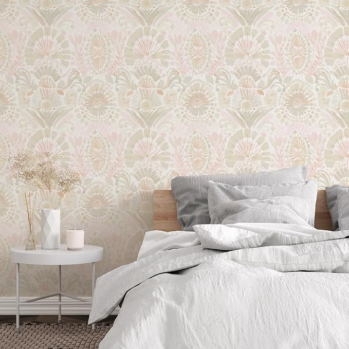 Tempaper Pink Bohemia Damask Removable Peel and Stick Boho Wallpaper, 20.5 in X 9 ft, Made in the USA