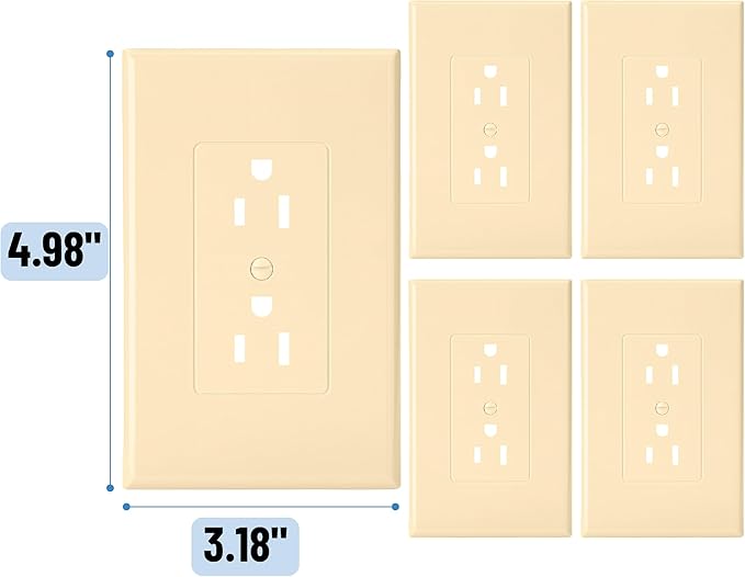 Bates- 1-Gang Duplex Wall Plate, 3.18"x 4.98", 10 Pack, Ivory, Unbreakable Electrical Outlet Cover Plates, Heat & Impact Resistant, Easy-to-Clean, Duplex Receptacle Cover for Home & Office