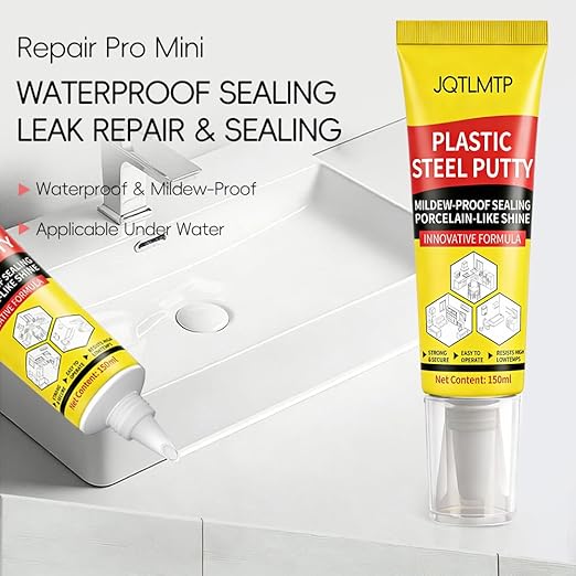 Caulk, 2-Pack Plastic Steel Mud Waterproof Silicone Sealant, Fast Curing, Anti-Crack, Super Adhesion White Caulk, for Kitchen, Bathroom, Tile, Wall & Baseboard