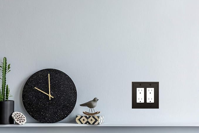 Modern Edge Decorative Wall Plate Switch Plate Outlet Cover, Durable Solid Zinc Alloy (Double Decorator, Matte Black)