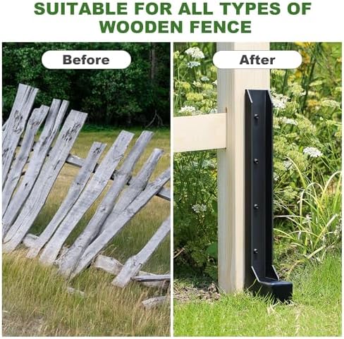 Fence Post Repair Kit, Heavy Duty One-Piece Steel Anchor & Stakes for Repair Broken Tilted Leaning Wood Posts, Rust-Proof Easy Installation, Upgraded 11-Gauge Thickness (6 Pack)