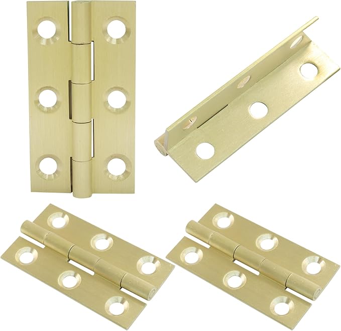 Murtenze 4 Pcs 2 Inch Mini Solid Brass Hinges，Brass Cabinet Hinges Small Box Hinges Butt Hinges for Cabinet, Drawer, Wood Box