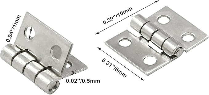 50Pcs Small Hinges,Pure Copper Butt Hinge,0.31"x0.39",Silver Tone Tiny for Cabinet Jewelry Wooden Box,Doll House DIY Hinges with Mounting Screws