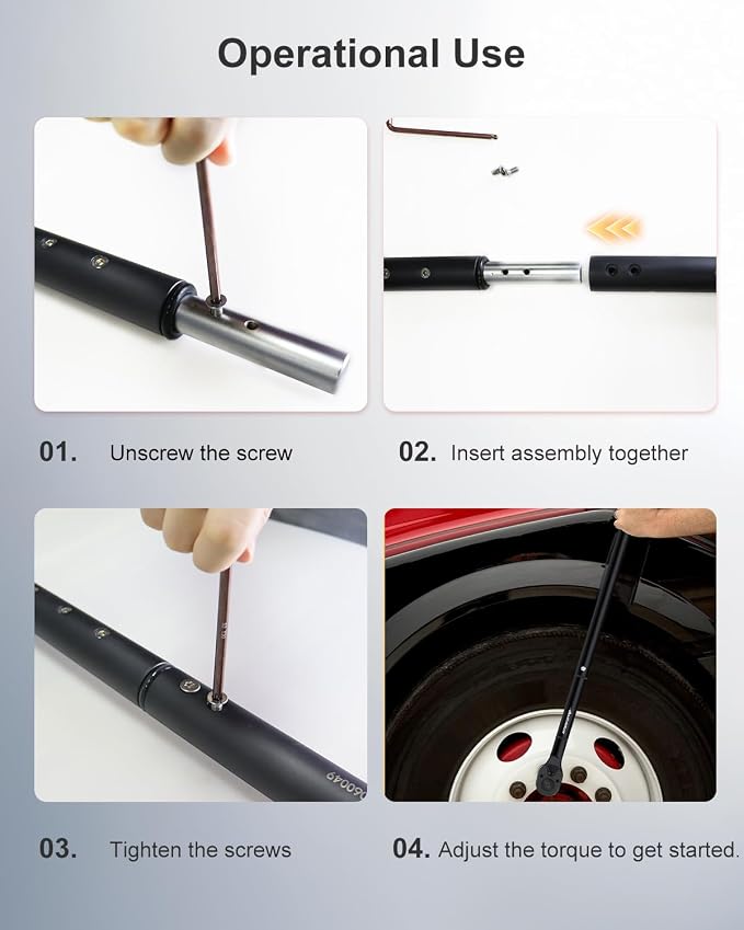 3/4 Torque Wrench 100-850 Ft-Lb -±3% Accuracy, 47.3" Long Handle, 48-Tooth Reversible Ratchet, Cr-V Steel, Dual Scale,3/4" Drive Click Heavy Duty Torque Wrench for Industrial, Truck, Turbine