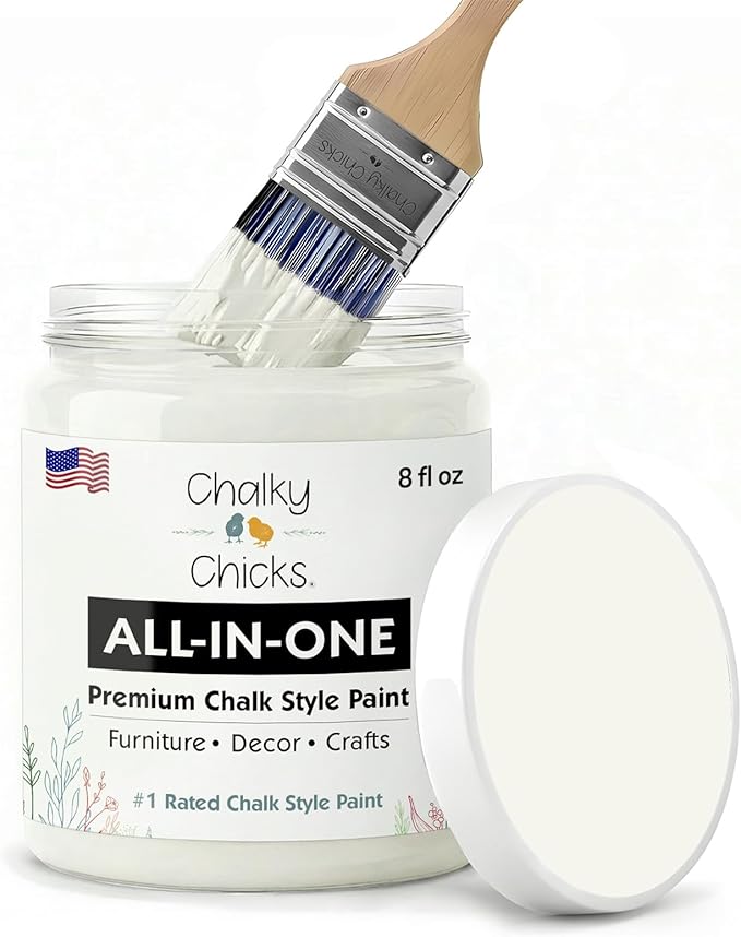 Chalky Chicks All-in-One Chalk Paint for Furniture or Cabinet - 8 Fl Oz - Matte Finish Salt Flats (Off White) for Metal, Wood Furniture Paint - No Sanding All-in-One for Home Decor & Crafts, USA Made