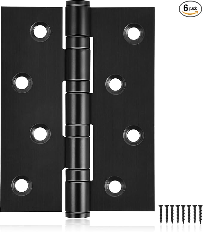 6-Pack Black Door Hinges, 4 Inch Heavy Duty Stainless Steel Hinge for Interior Exterior Doors, Max Loading 150LB, Matte Black Ball Bearing Hinges with Screws, Smooth and Quiet