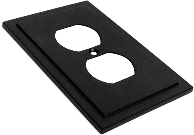 Henne Bery Modern Edge Decorative Wall Plate Switch Plate Outlet Cover, Durable Solid Zinc Alloy (Single Duplex 2PK, Matte Black)