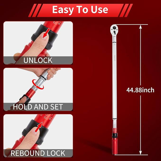 Hairich 3/4-Inch Drive Click Torque Wrench, 48 tooth 100-700ft.lb/136-949Nm | Professional Inch Pound Torque Wrench, for Maintenance Tool and Product Assembly