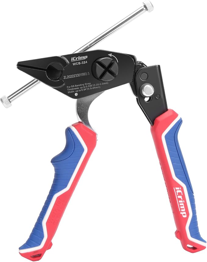 iCrimp Steel Strapping Banding Tool, Metal Tensioner Built-In Cutter | for 0.18" to 0.94" Width Stainless Steel Tie, Suitable for Cable Grips, Automotive Wire Harness, Utility Poles, WCB-324