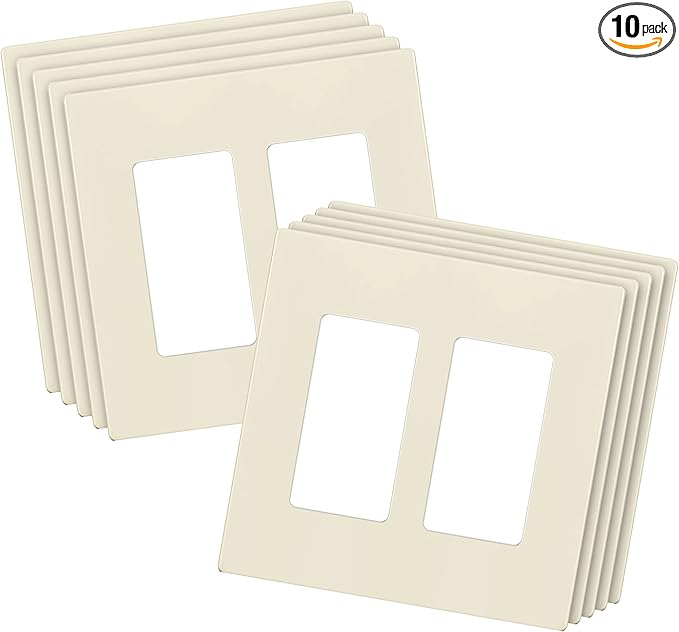ENERLITES Screwless Decorator Wall Plates Child Safe Outlet Covers, Size 2-Gang 4.68" H x 4.73" L, Polycarbonate Thermoplastic, SI8832-LA-10PCS, Glossy, Light Almond (10 Pack)