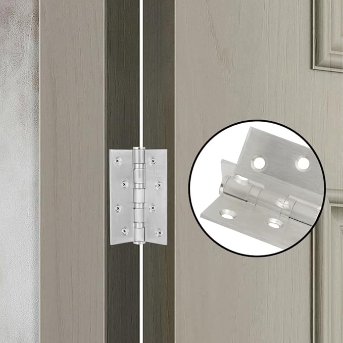 6 Pack Square Interior Door Hinges 4X3 inches Stainless Steel Door Hinge, Silver Butt Hinge Ball Bearing Hinges Window Hinges Outdoor Hinge with Screws