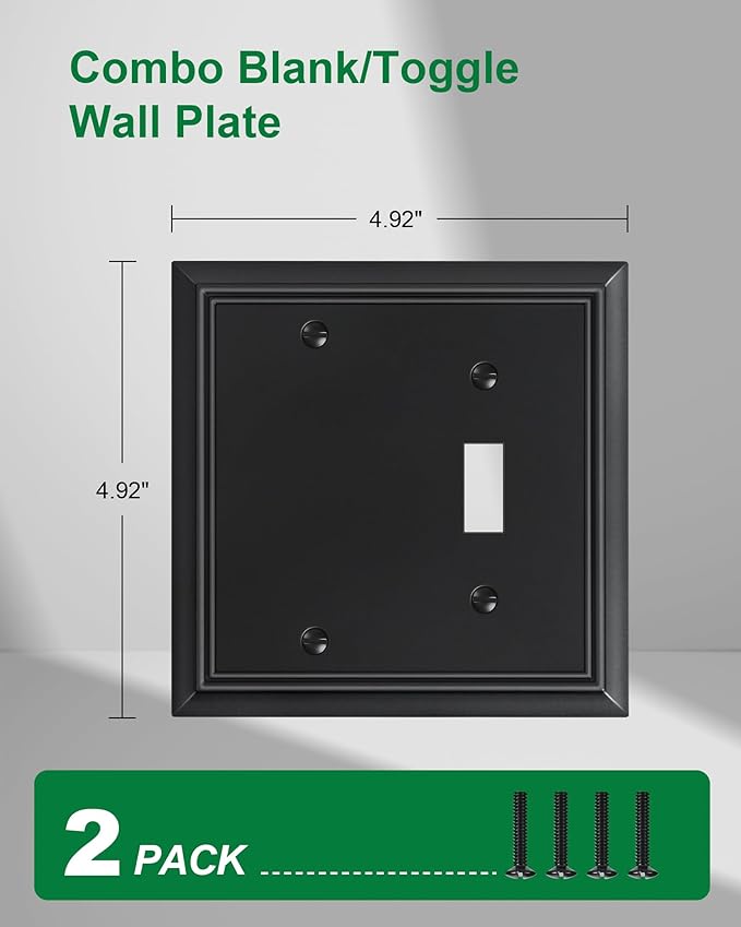 2-Pack Combo Blank/Toggle Light Switch Cover Plate, Black Modern Decorative Electrical Outlet Covers, Bamboo Fiber Wall Switch Plates and Outlet Covers