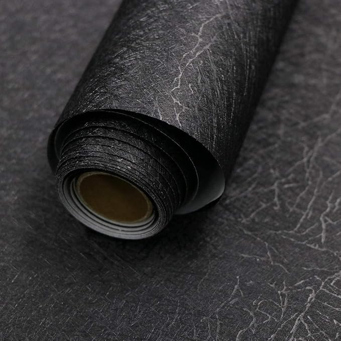 Abyssaly Black Silk Wallpaper Peel and Stick Embossed Self Adhesive Black Contact Paper Removable Kitchen Vinyl Textured Wall Paper Cabinet Furniture Shelf Liner 15.7" x 787.4"
