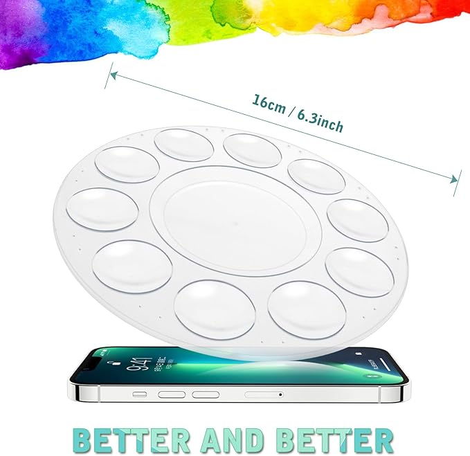 Hulameda 3pcs Paint Palettes, Plastic Paint Tray Palette, Paint Pallet with 10 Wells for Adults & Kids, for Painting or DIY Craft Class, Clear