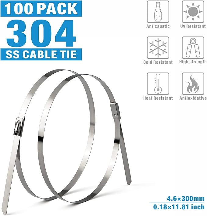 IWISS WCT322 Stainless Steel Cable Tie Gun Kit for Fastening and Cutting up to 12mm Width Metal Zip Ties, c/w 100 Pieces Stainless Steel Cable Zip Ties, Zip Tie Gun