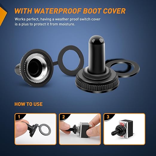 Nilight 90012E Heavy Duty Rocker Toggle 15A 250V 20A 125V SPST 2Pin ON/Off Switch Metal Bat Waterproof Boot Cap Cover-5 Pack, 2 Years Warranty