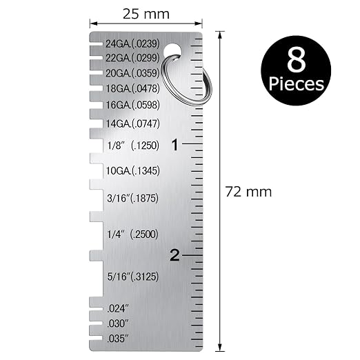 Weewooday 8 Pcs Wire/Metal Sheet Thickness Gauge Metal Tool Stainless Steel Welding One Sided Material Thickness Gauge Plated Size Inspection Tool