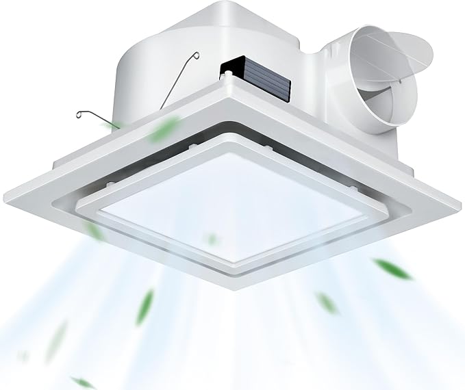 12" Ultra Quiet Bathroom Exhaust Fan with 6500K LED Light, 1.0 Sone 120 CFM, 10x10 Mount, 1500 LM Ceiling Ventilation Fan, Energy Efficient (6500K LED-W)