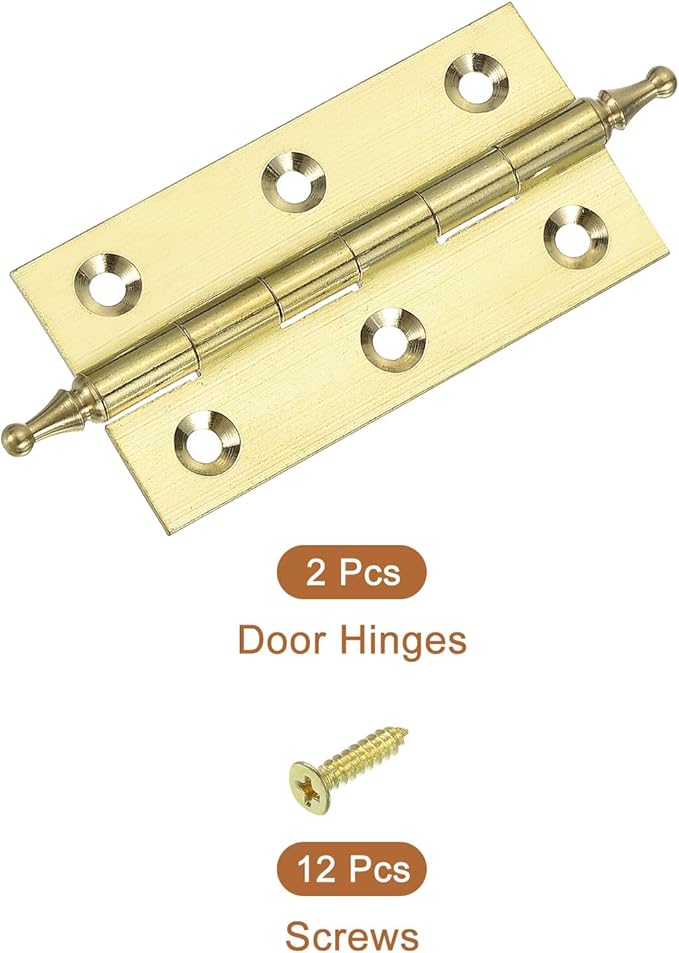 uxcell 2 Pcs Folding Butt Hinges, 3 Inch Brass Small Door Hinges Butt Cabinet Hinges Pointed Folding Craft Hinges with Screws for Door Wooden Boxes Windows Dressers, Gold Tone