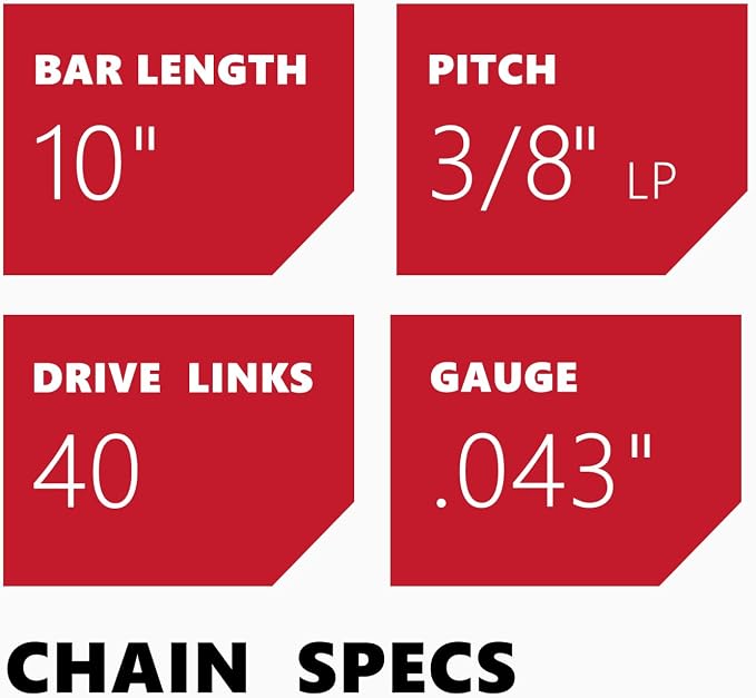 KAKEI 10 Inch Chainsaw Chain 3/8" LP Pitch .043" Gauge 40 Drive Links, Fits Ryobi P546, Worx WG322, LCS1020, CMCCS610D1 - R40 (3 Chains) - Semi Chisel