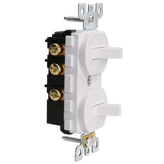 Baomain 2-Pack Double Toggle Light Switch,15 Amp 125V Two Single Pole Residential Grade,On/Off Electrical Wall Switch Self-grounding, Glossy White ETL Certified