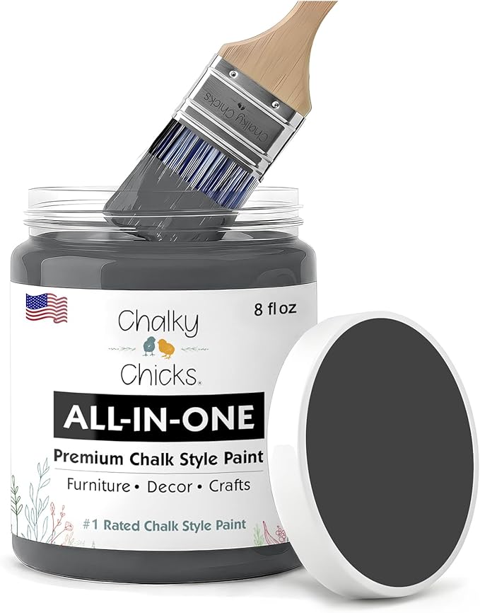 Chalky Chicks 8 Fl Oz Matte Gun Metal Gray (Dark Gray) Chalk Paint for Furniture Without Sanding - No Prep Furniture Paint No Sanding All in One for Crafts, Wood, Cabinet, Metal, Dresser, Farmhouse