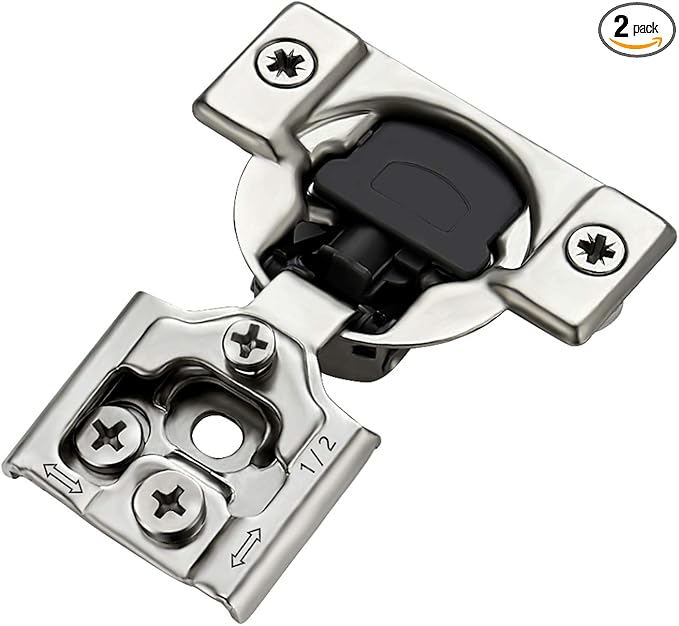 Ravinte 2 Pack 1 Pairs 1/2 inch Overlay Soft Close Hinges for Kitchen Cabinet Hinges Satin Nickel Hidden Hinges Stainless Steel Concealed Hinge self Closing