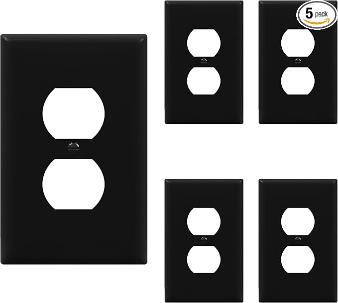 ENERLITES Mid-Size Duplex Receptacle Outlet Wall Plate, Electrical Outlet Covers Plates, Midway Size 1-Gang 4.88" x 3.11", Polycarbonate Thermoplastic, UL Listed, 8821M-BK-5PCS, Black (5 Pack)