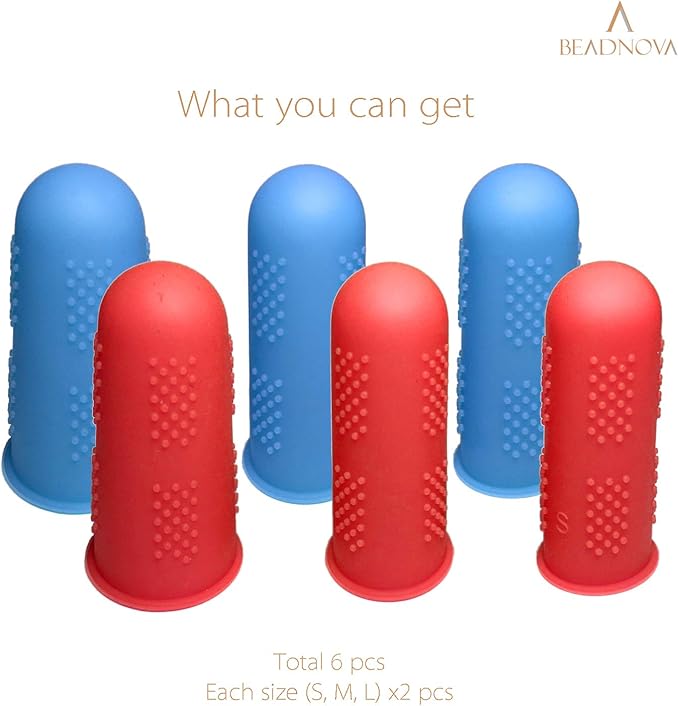BEADNOVA Finger Cot Silicon Finger Gloves Protector for Electronic Repair Painting Jewelry Cleaning Crafting Industrial Apply (Pack of 6-3 Size, Blue & Red Color)