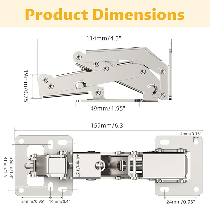 Chibery 2 Pack 170 Degree Soft Close Cabinet Hinges, Slow Smooth Hidden Frameless Lazy Susan Hinge, Concealed Hardware Surface Mount, Lid Support Trap Door, Self Closing for Corner, Kitchen Cupboard