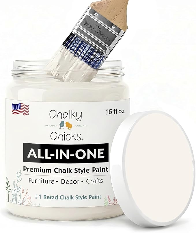 Chalky Chicks 16 Fl Oz Matte Aged Burlap White Chalk Paint for Furniture Without Sanding - No Prep Furniture Paint No Sanding All in One for Crafts, Wood, Cabinet, Walls, Metal, Dresser, Farmhouse