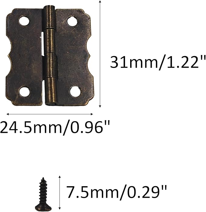 40PCS 30 * 24MM Small Box Hinges, Vintage Style Mini Hinge with Screws, Bronze Decorative Butt Hinges for Wooden Jewelry Box, Craft Case, Cabinet