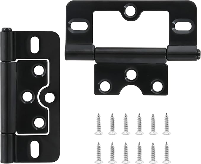8PCS Non-Mortise Hinges 3 inch Black Door Hinges with Mounting Screws, Chest Hinges Heavy Duty Bifold Door Hinges Iron Cabinet Hinges, Precision Butt Hinge for Furniture Windows Cupboard