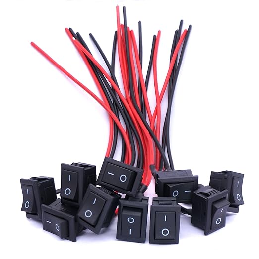 Twidec/10Pcs Rocker Switch AC 6A/250V 10A/125V SPST 2 Pins 2 Position ON/Off Car Boat Square Black Rocker Switch Toggle with Pre-soldered Wires KCD1-X-F
