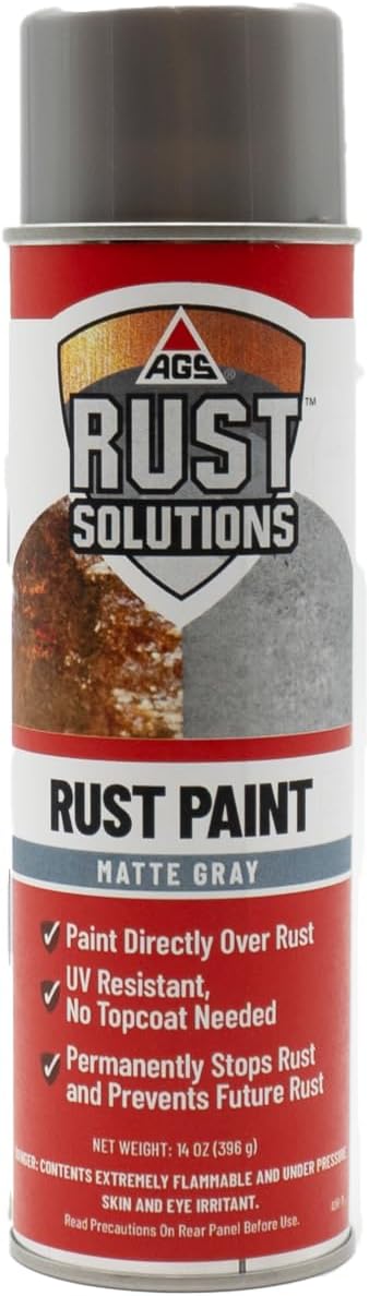 AGS RUST SOLUTIONS Rust Spray Paint, 14oz, Durable Matte Grey Finish, Safe for All Surfaces, Eradicate Rust and Ensure Long-Lasting Protection Against Weather and Wear