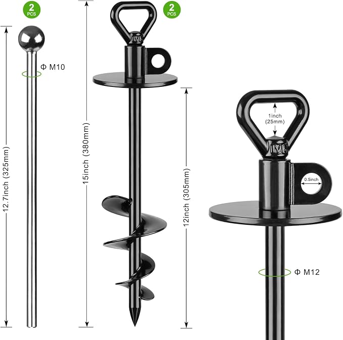 SELEWARE Dog Tie Out Stake Outdoor Dog Ground Anchor Free Swivel Dog Anchor | 2Pcs 15" Anti-Rust Heavy Duty Dog Stake for Large Dogs up to 220 lbs, Easy Install with Twist Rod for Yard, Camping Outside