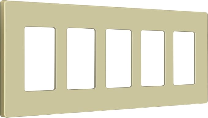ENERLITES Screwless Decorator Wall Plate Child Safe Outlet Cover, Size 5-Gang 4.68" H x 10.14" L, Unbreakable Polycarbonate Thermoplastic, SI8835-I, Glossy, Ivory